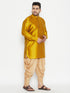 Vastramay Men's Plus Size Mustard Silk Blend Curved Kurta Dhoti Set